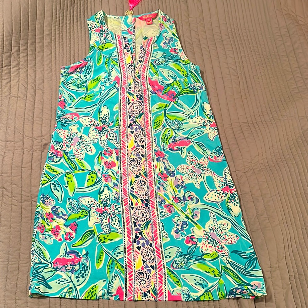 LILLY PULITZER KELBY STRETCH SHIFT DRESS BALI BLUE SWAY THIS WAY ENGINEERED